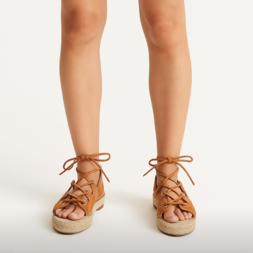 Marc Fisher Vally Lace-Up Suede Platform Espadrille Sandals 8.5 Boho Coastal